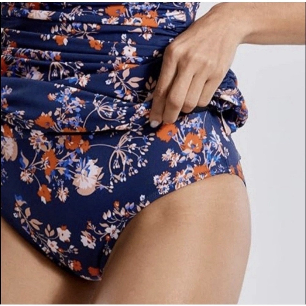 Dobreva Swimdress Womens Small Navy Floral Bandeau Skirted One Piece Swimwear - Picture 3 of 16